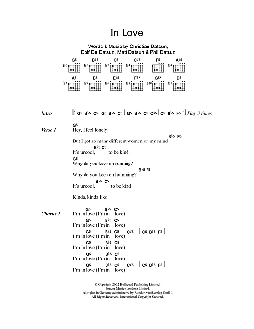 Download The Datsuns In Love Sheet Music and learn how to play Lyrics & Chords PDF digital score in minutes