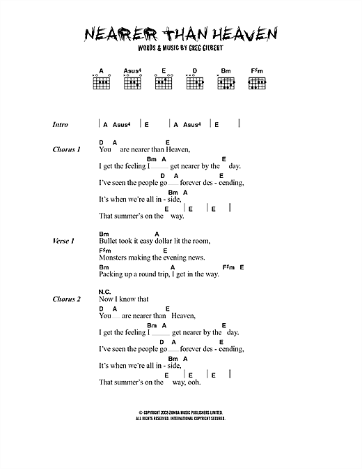 Download The Delays Nearer Than Heaven Sheet Music and learn how to play Lyrics & Chords PDF digital score in minutes