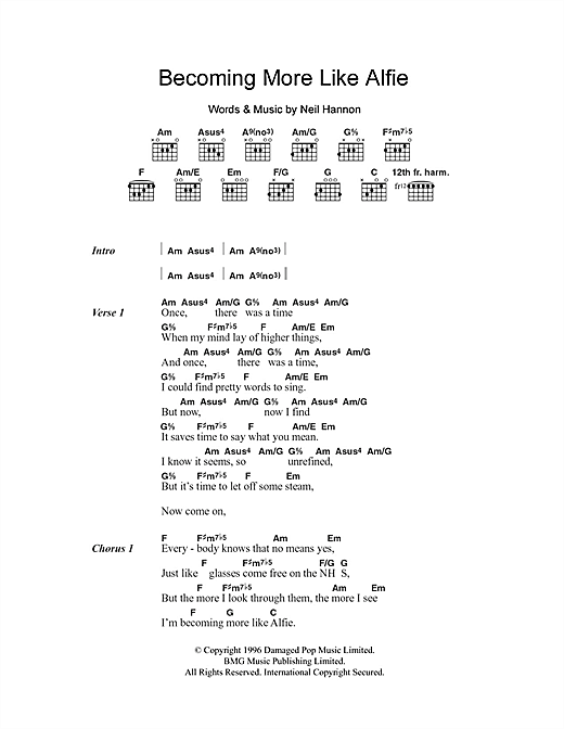 Download The Divine Comedy Becoming More Like Alfie Sheet Music and learn how to play Lyrics & Chords PDF digital score in minutes
