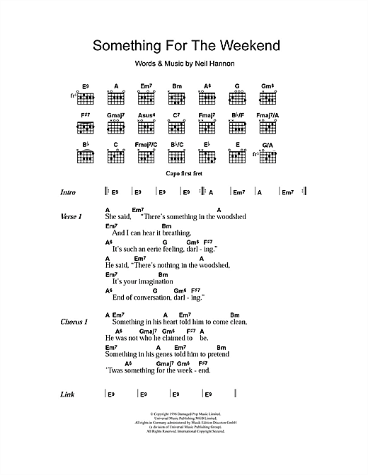 Download The Divine Comedy Something For The Weekend Sheet Music and learn how to play Lyrics & Chords PDF digital score in minutes