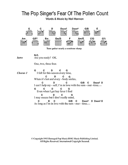 Download The Divine Comedy The Pop Singer's Fear Of The Pollen Count Sheet Music and learn how to play Lyrics & Chords PDF digital score in minutes