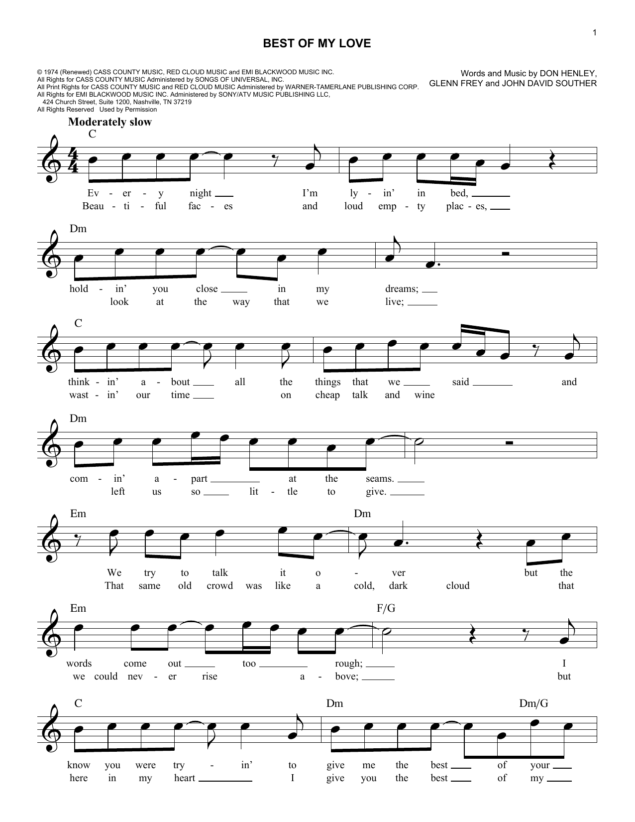 The Eagles Best Of My Love Sheet Music Notes Download Printable Pdf Score