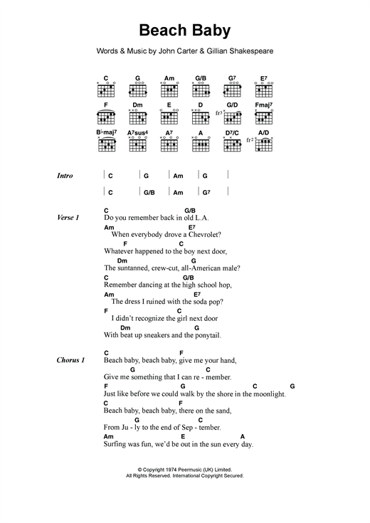 Download The First Class Beach Baby Sheet Music and learn how to play Lyrics & Chords PDF digital score in minutes