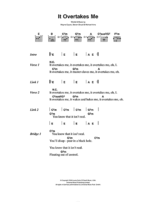 Download The Flaming Lips It Overtakes Me Sheet Music and learn how to play Lyrics & Chords PDF digital score in minutes