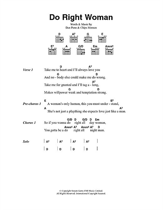 Download The Flying Burrito Brothers Do Right Woman Sheet Music and learn how to play Lyrics & Chords PDF digital score in minutes