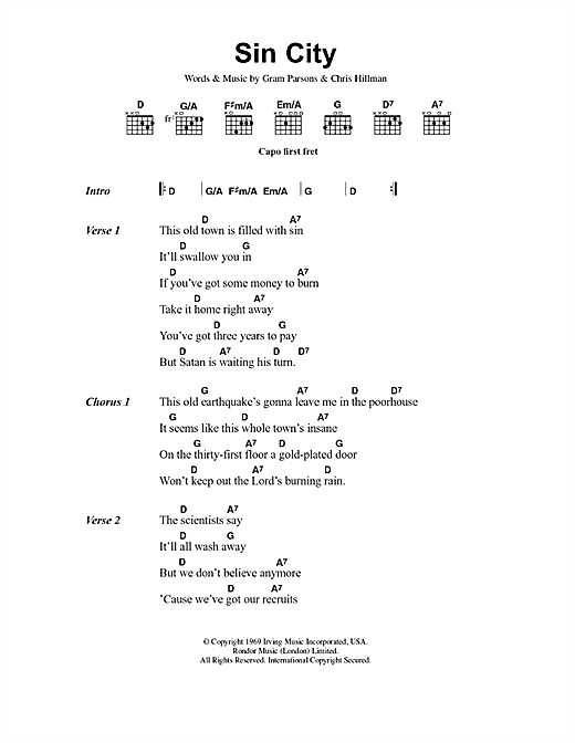 Serious camp Frown The Flying Burrito Brothers "Sin City" Sheet Music Notes | Download  Printable PDF Score 40804