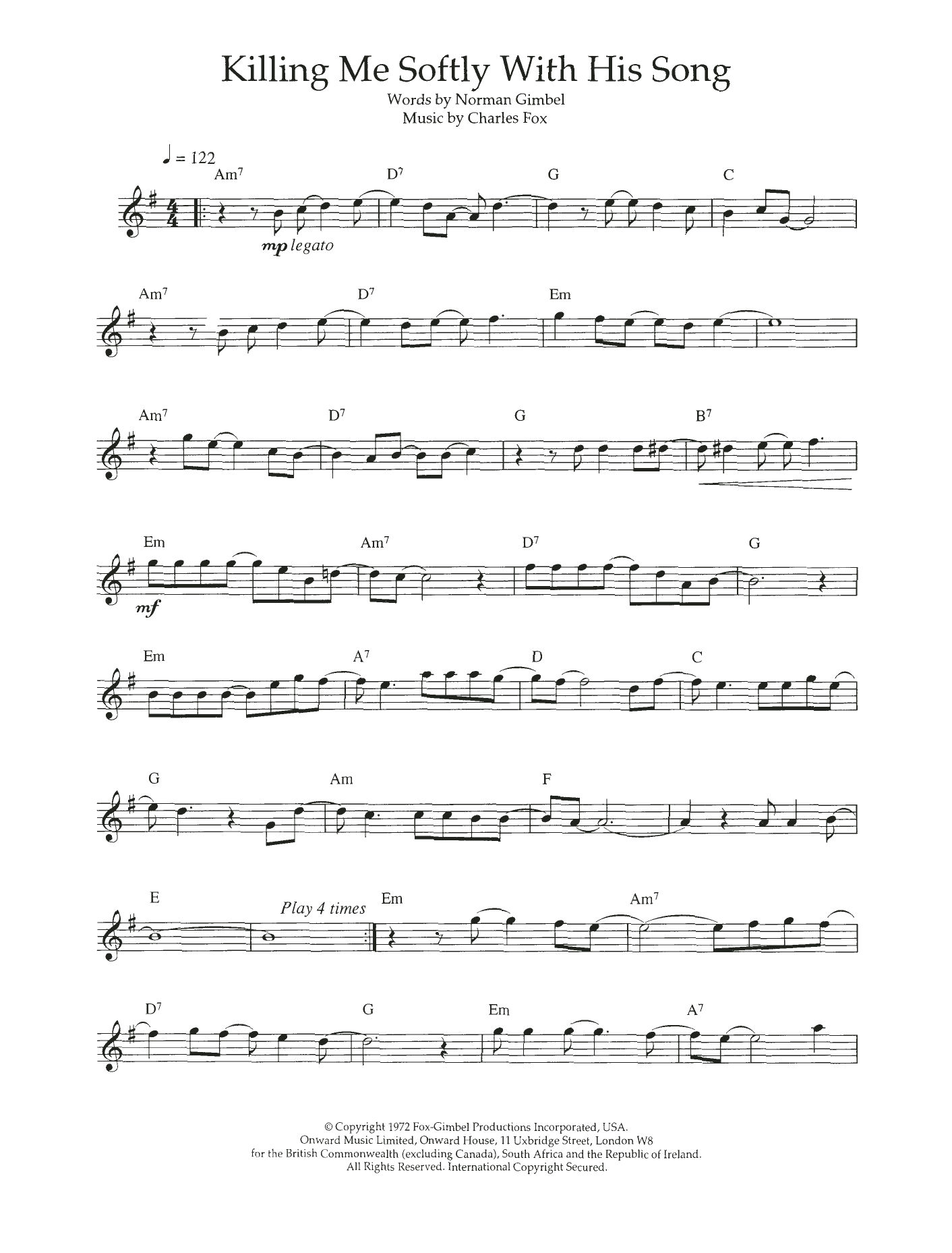 The Fugees "Killing Me Softly With His Song" Sheet Music Notes Download Printable PDF Score 109420