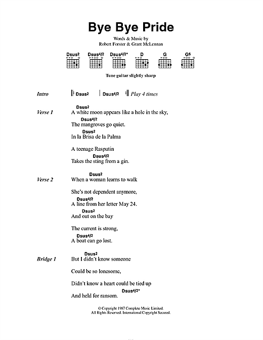 Download The Go-Betweens Bye Bye Pride Sheet Music and learn how to play Lyrics & Chords PDF digital score in minutes