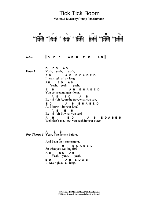 Download The Hives Tick Tick Boom Sheet Music and learn how to play Lyrics & Chords PDF digital score in minutes