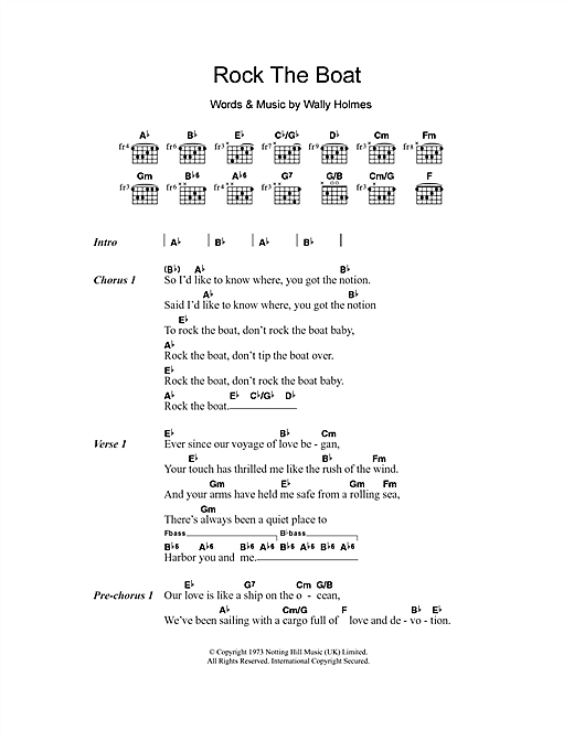 Download The Hues Corporation Rock The Boat Sheet Music and learn how to play Lyrics & Chords PDF digital score in minutes