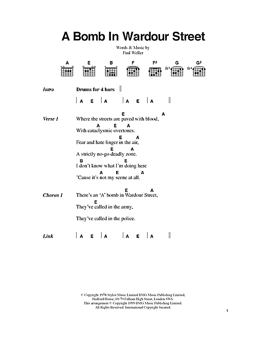 Download The Jam A Bomb In Wardour Street Sheet Music and learn how to play Lyrics & Chords PDF digital score in minutes
