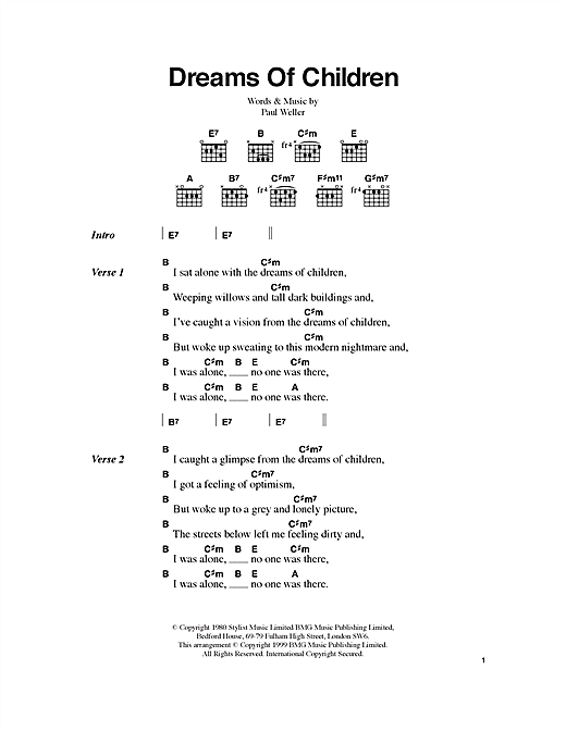 Download The Jam Dreams Of Children Sheet Music and learn how to play Lyrics & Chords PDF digital score in minutes