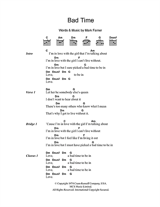 Download The Jayhawks Bad Time Sheet Music and learn how to play Lyrics & Chords PDF digital score in minutes