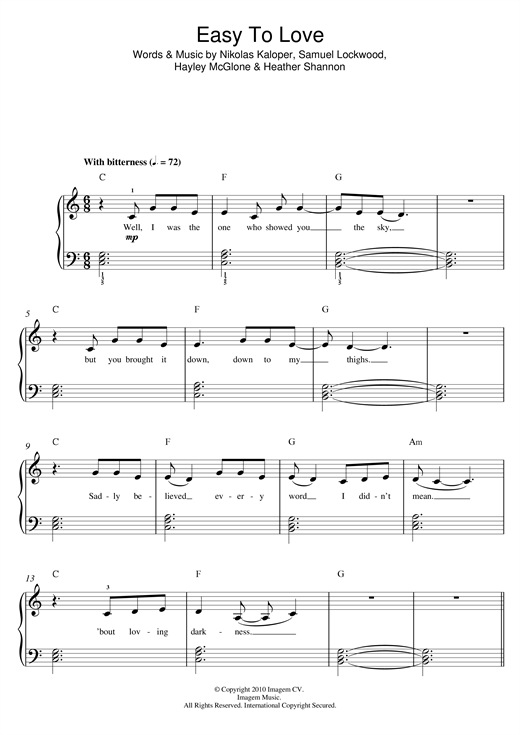 Download The Jezabels Easy To Love Sheet Music and learn how to play Beginner Piano PDF digital score in minutes