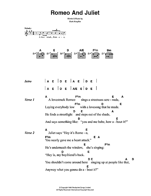 Download The Killers Romeo And Juliet Sheet Music and learn how to play Lyrics & Chords PDF digital score in minutes