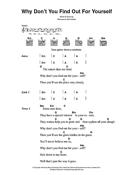 Download The Killers Why Don't You Find Out For Yourself Sheet Music and learn how to play Lyrics & Chords PDF digital score in minutes