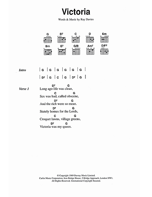 Download The Kinks Victoria Sheet Music and learn how to play Lyrics & Chords PDF digital score in minutes