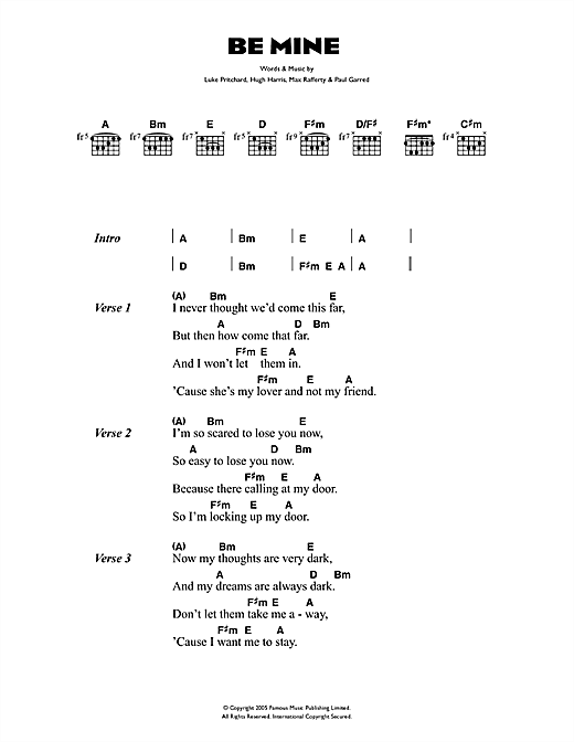 Download The Kooks Be Mine Sheet Music and learn how to play Lyrics & Chords PDF digital score in minutes