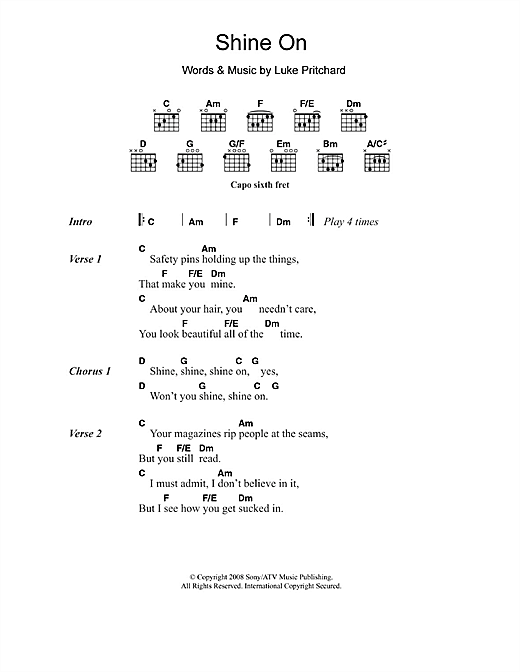 The Kooks Shine On Sheet Music Notes Download Printable Pdf Score 107682