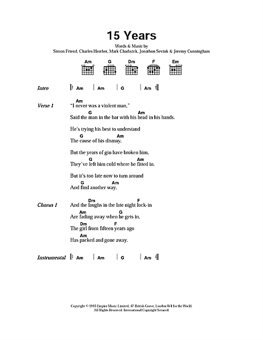Download The Levellers 15 Years Sheet Music and learn how to play Lyrics & Chords PDF digital score in minutes