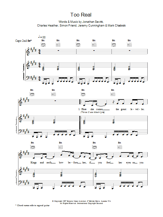 The Levellers Too Real Sheet Music