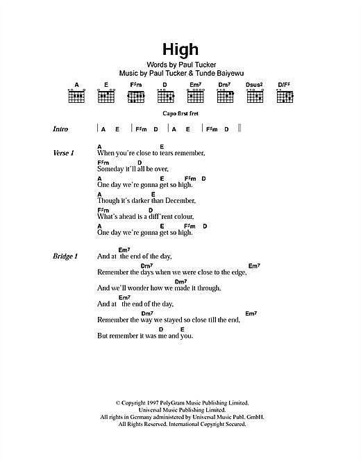 Download The Lighthouse Family High Sheet Music and learn how to play Lyrics & Chords PDF digital score in minutes