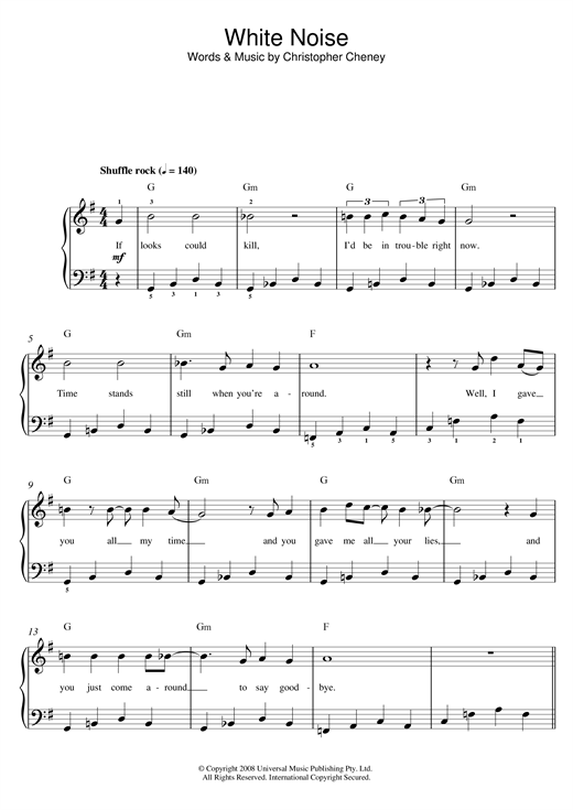 Download The Living End White Noise Sheet Music and learn how to play Beginner Piano PDF digital score in minutes