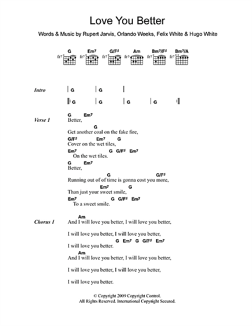 Download The Maccabees Love You Better Sheet Music and learn how to play Lyrics & Chords PDF digital score in minutes