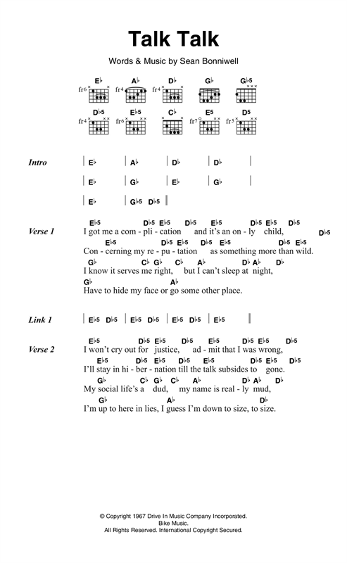Download The Music Machine Talk Talk Sheet Music and learn how to play Lyrics & Chords PDF digital score in minutes