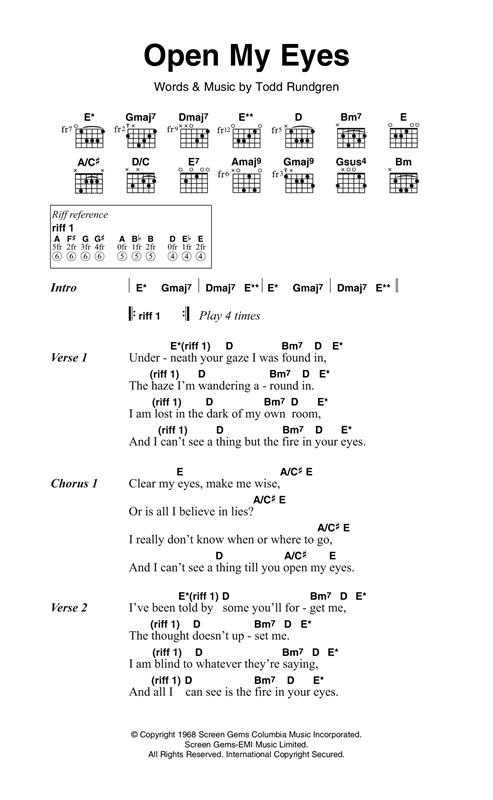 Download The Nazz Open My Eyes Sheet Music and learn how to play Lyrics & Chords PDF digital score in minutes