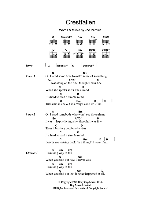 Download The Pernice Brothers Crestfallen Sheet Music and learn how to play Lyrics & Chords PDF digital score in minutes