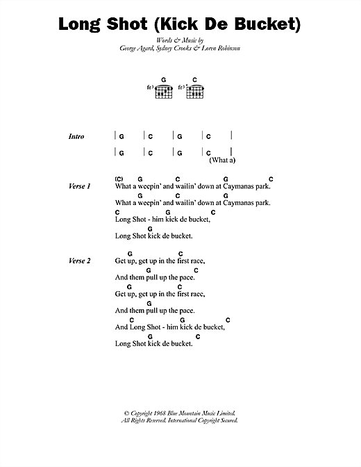 Download The Pioneers Long Shot (Kick De Bucket) Sheet Music and learn how to play Lyrics & Chords PDF digital score in minutes
