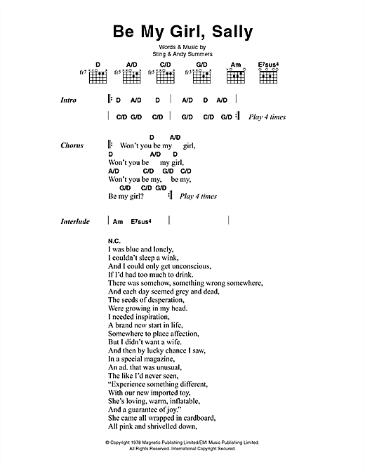 Download The Police Be My Girl, Sally Sheet Music and learn how to play Lyrics & Chords PDF digital score in minutes
