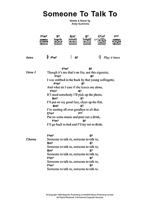 Download The Police Someone To Talk To Sheet Music and learn how to play Lyrics & Chords PDF digital score in minutes