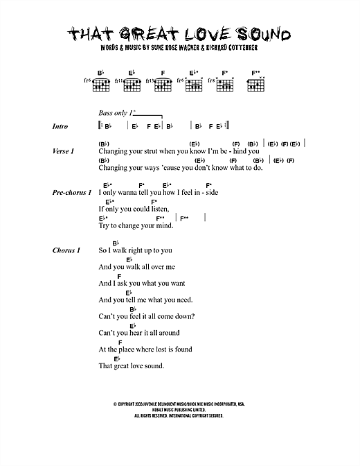 Download The Raveonettes That Great Love Sound Sheet Music and learn how to play Lyrics & Chords PDF digital score in minutes