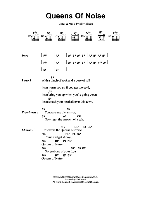 Download The Runaways Queens Of Noise Sheet Music and learn how to play Lyrics & Chords PDF digital score in minutes