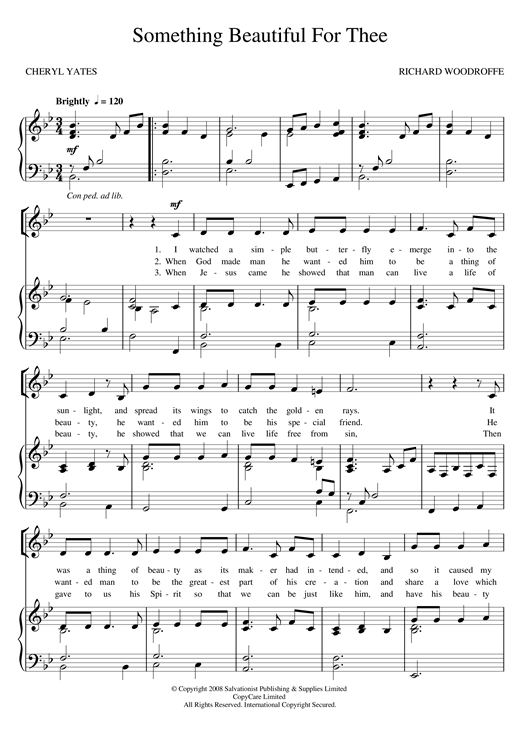 The Salvation Army Something Beautiful For Thee Sheet Music Notes Chords Unison Choral Download Religious Pdf