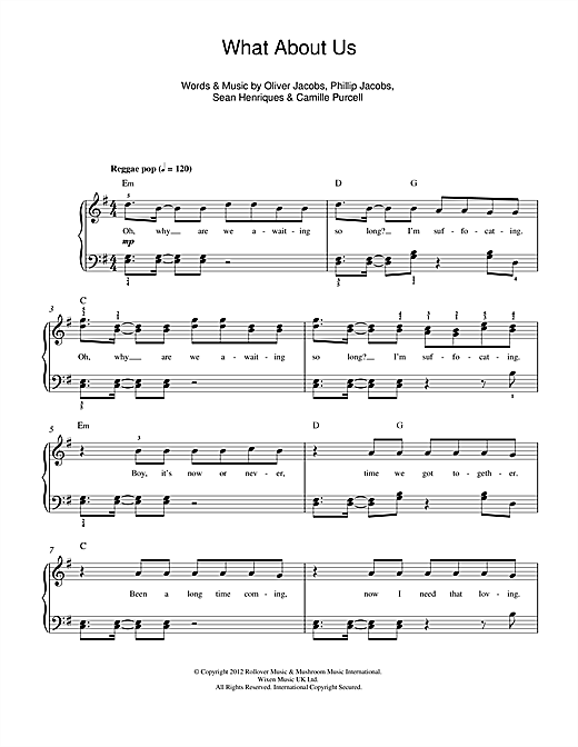 Download The Saturdays What About Us (feat. Sean Paul) Sheet Music and learn how to play Beginner Piano PDF digital score in minutes