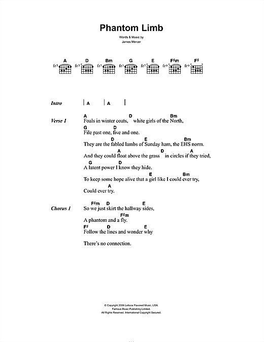 Download The Shins Phantom Limb Sheet Music and learn how to play Lyrics & Chords PDF digital score in minutes