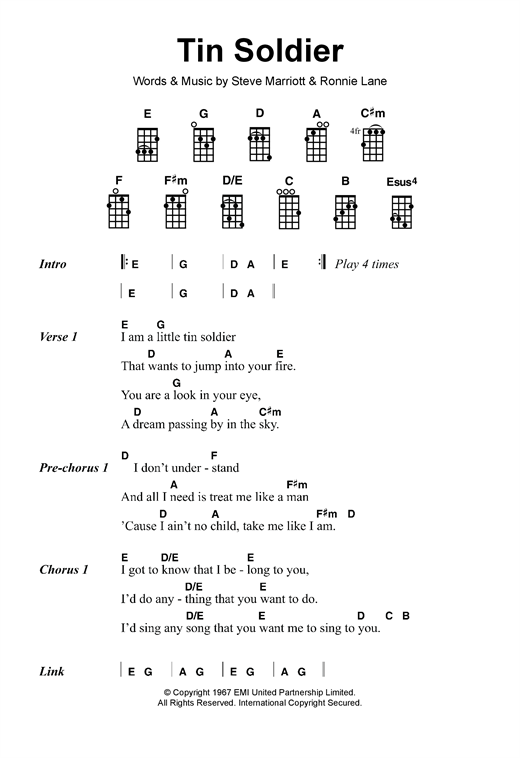 Download The Small Faces Tin Soldier Sheet Music and learn how to play Ukulele PDF digital score in minutes