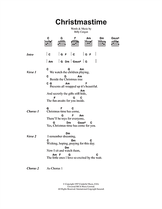 Download The Smashing Pumpkins Christmastime Sheet Music and learn how to play Lyrics & Chords PDF digital score in minutes