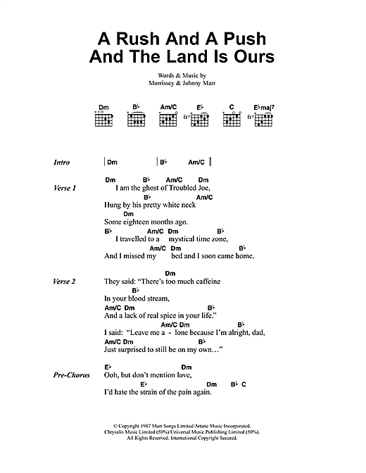Download The Smiths A Rush And A Push And The Land Is Ours Sheet Music and learn how to play Lyrics & Chords PDF digital score in minutes