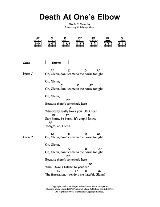 Download The Smiths Death At One's Elbow Sheet Music and learn how to play Lyrics & Chords PDF digital score in minutes