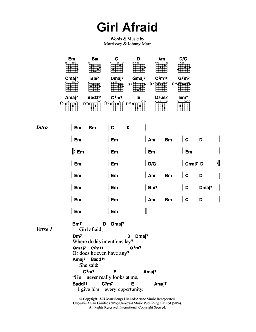 Download The Smiths Girl Afraid Sheet Music and learn how to play Lyrics & Chords PDF digital score in minutes