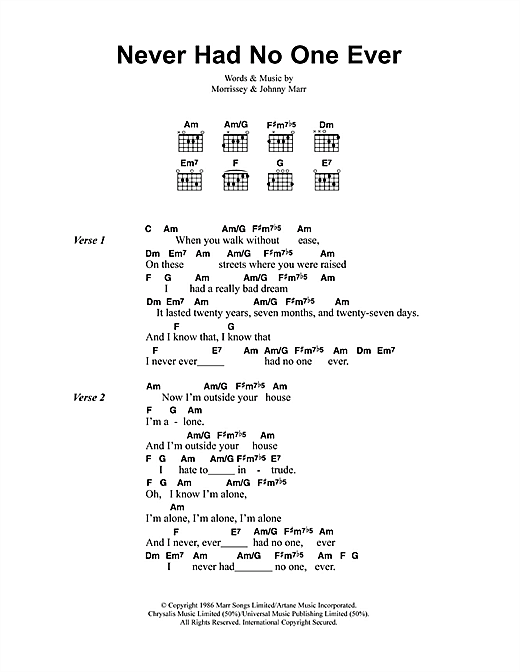 Download The Smiths Never Had No One Ever Sheet Music and learn how to play Lyrics & Chords PDF digital score in minutes