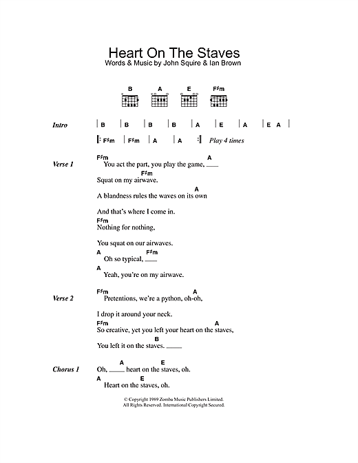 Download The Stone Roses Heart On The Staves Sheet Music and learn how to play Lyrics & Chords PDF digital score in minutes