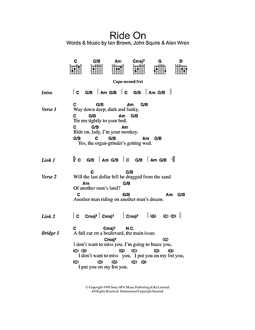 Download The Stone Roses Ride On Sheet Music and learn how to play Lyrics & Chords PDF digital score in minutes