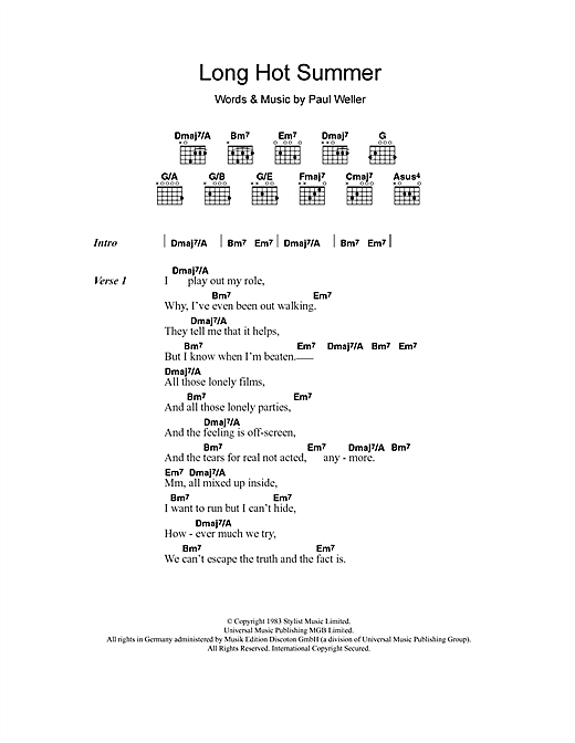 Download The Style Council Long Hot Summer Sheet Music and learn how to play Lyrics & Chords PDF digital score in minutes