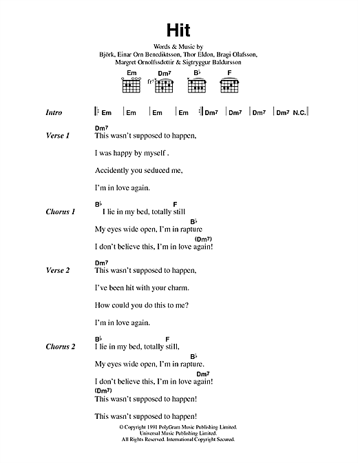 Download The Sugarcubes Hit Sheet Music and learn how to play Lyrics & Chords PDF digital score in minutes