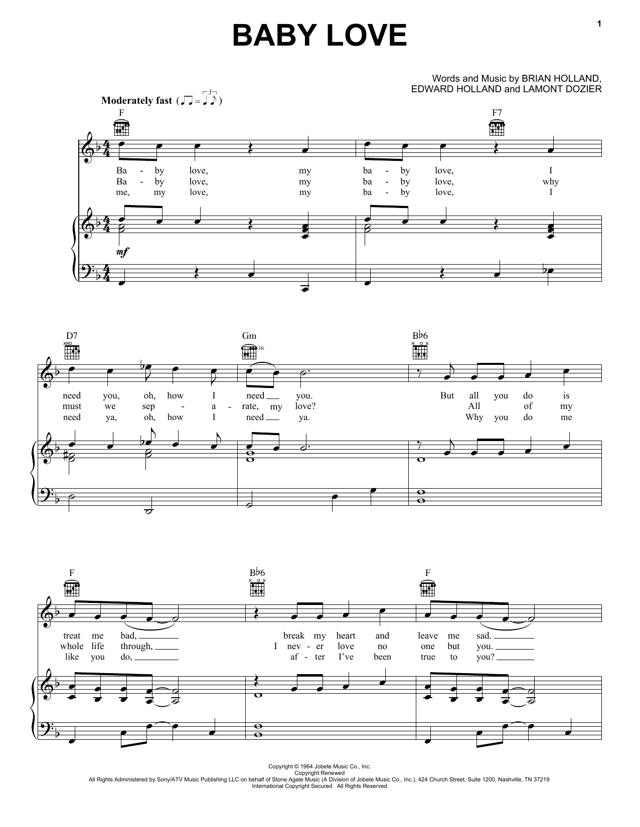 The Supremes Baby Love Sheet Music Notes Download Printable Pdf Score